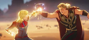 Captain Marvel Fighting Thor Marvel What If Wallpaper