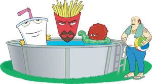 Caption: Aqua Teen Hunger Force Having Fun By The Pool Side With Carl Wallpaper