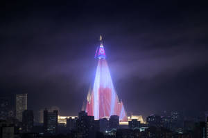 Caption: Astonishing Night View Of Ryugyong Hotel, Pyongyang Wallpaper