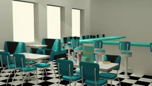 Caption: Authentic 50s Diner With White And Green Interior Wallpaper