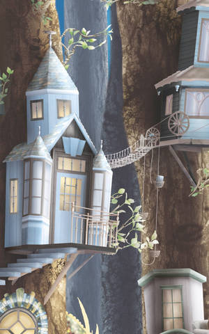 Caption: Breathtaking View Of A 2d Village Nestled In An Enchanted Forest Wallpaper