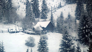Caption: Breathtaking Winter Cabin Display In High Definition Wallpaper
