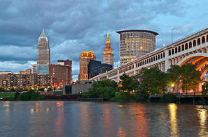 Caption: City Lights Shining Bright - Cleveland, Ohio Wallpaper