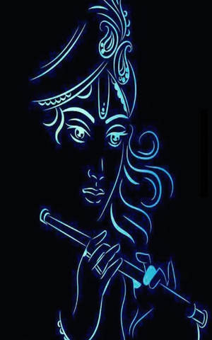 Caption: Divine Emanation - Neon Krishna With His Enchanted Flute. Wallpaper