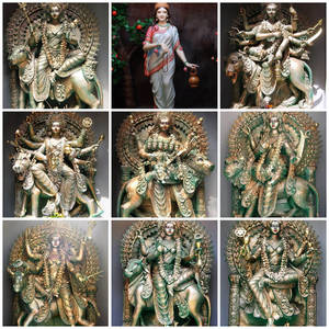 Caption: Divine Ensemble Of Nav Durga Statues Wallpaper
