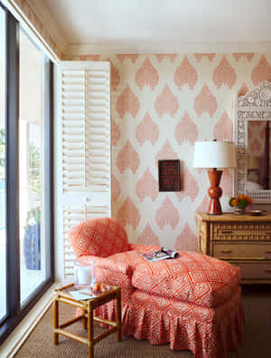 Caption: Elegant Pink Sitting Area In A Modern House Interior Wallpaper