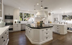 Caption: Elegant White Kitchen Design Wallpaper