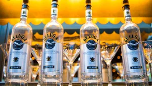 Caption: Exquisite Row Of Beluga Noble Russian Vodka Bottles. Wallpaper