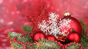 Caption: Festive Christmas Desktop With Red Ornaments Wallpaper