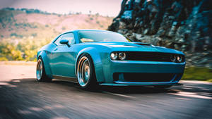 Caption: Forza 4: Dodge Challenger Roaring On The Track Wallpaper