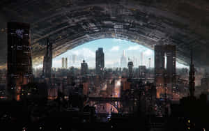 Caption: Futuristic City In The Twilight Wallpaper