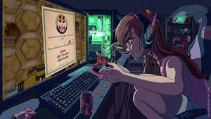 Caption: Gamer's Paradise: D.va Themed Gaming Desk Wallpaper