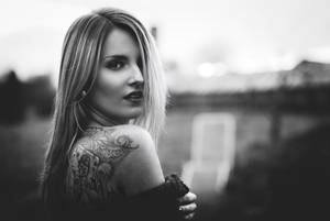 Caption: Intricate Black And White Hd Tattoo Portrait Wallpaper
