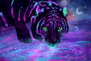 Caption: Majestic Indian Tiger In Neon Light Wallpaper