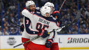 Caption: Matt Duchene In Action For The Columbus Blue Jackets Wallpaper