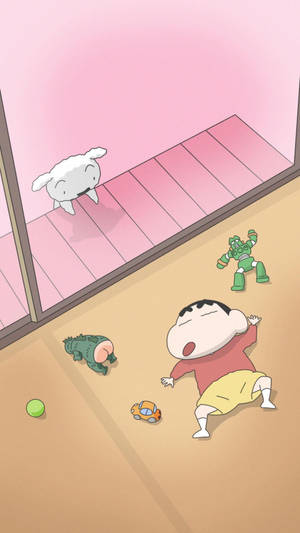 Caption: Peaceful Sleep - Shinchan Aesthetic Wallpaper
