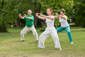 Caption: Practicing Qi Gong In Ancient Chinese Environment Wallpaper
