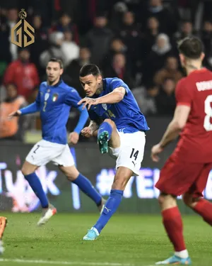 Caption: Striker Gianluca Scamacca In Action Wallpaper