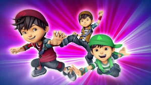 Caption: Unleashing Power - Boboiboy In Hd Detail Transforming Into Earth And Leaf Forms Wallpaper