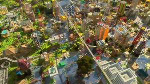 Caption: Vibrant Minecraft Pc Modern City Scene Wallpaper