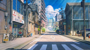 Captivating Anime Illustration Of A Bustling Japanese City Wallpaper