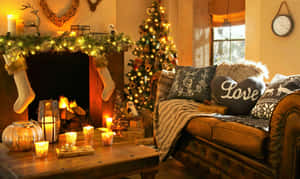 Captivating Christmas Atmosphere In Cozy Living Room Wallpaper