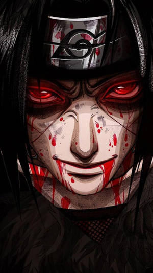 Captivating Itachi Phone Wallpaper Showcasing Red Eyes And Gothic Aesthetics Wallpaper