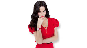 Captivating Katy Perry In Red Dress Wallpaper