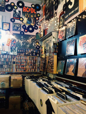 Captivating Record Store Interior Wallpaper