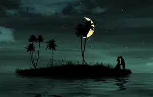 Captivating Romantic Moon Over The Tranquil Ocean Wallpaper