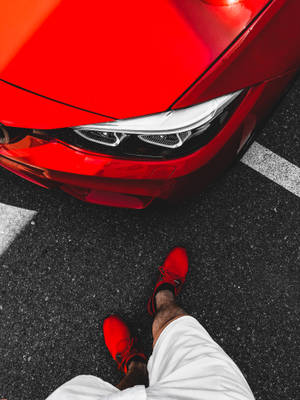 Car And Shoes Red Screen Wallpaper