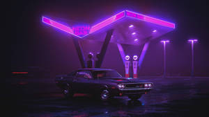 Car In Gas Station With Light Purple Roof Wallpaper