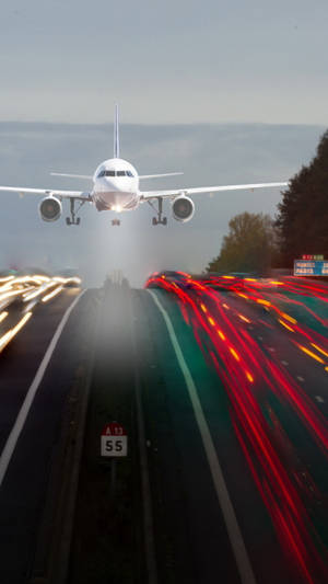 Car Lights And Airplane Iphone Wallpaper