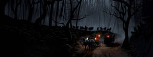 Carriages Pulled By Horses Dark Screen Wallpaper