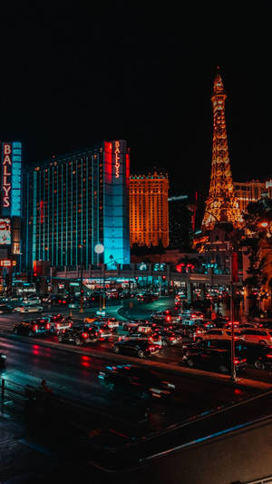 Cars At Night In Vegas Iphone Wallpaper