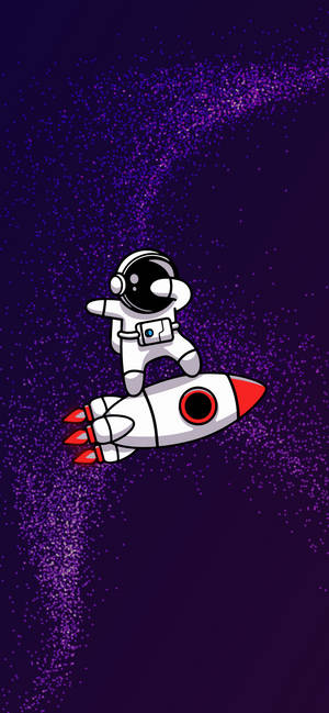 Cartoon Astronaut Riding A Rocket Ship Wallpaper