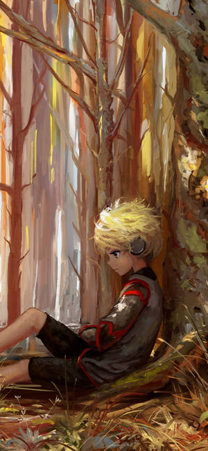 Cartoon Blonde Boy Alone In Forest Wallpaper