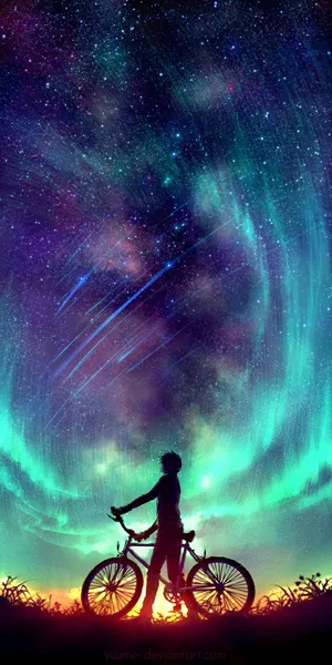 Cartoon Boy Biking Alone Wallpaper