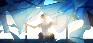 Cartoon Boy Covered By Curtains Alone Wallpaper