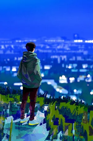 Cartoon Character Alone On Cliff Wallpaper