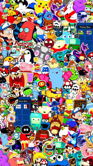 Cartoon Characters Aesthetic Stickers Wallpaper