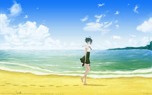 Cartoon Girl Alone At The Beach Wallpaper