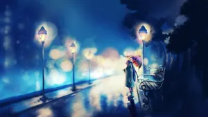 Cartoon Girl Alone At The Park At Night Wallpaper