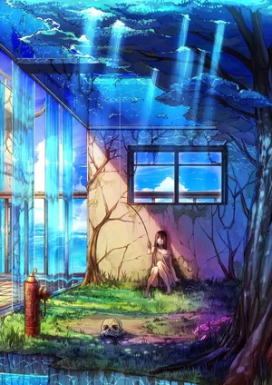 Cartoon Girl Alone In A Fantasy World Wallpaper