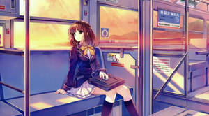Cartoon Girl Alone In A Train Wallpaper