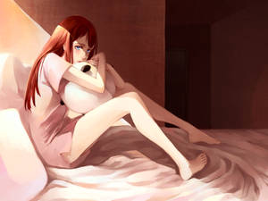 Cartoon Girl Alone In Her Bedroom With A Pillow Wallpaper