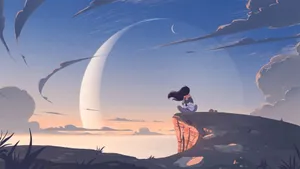 Cartoon Girl Alone On A Hill Wallpaper