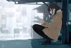 Cartoon Girl Hiding In The Shade Alone Wallpaper