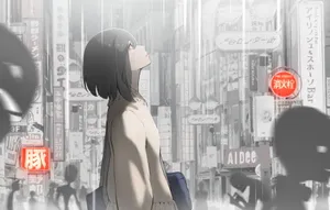 Cartoon Girl Standing Alone In The Rain Wallpaper