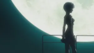 Cartoon Girl Standing By The Moon Alone Wallpaper